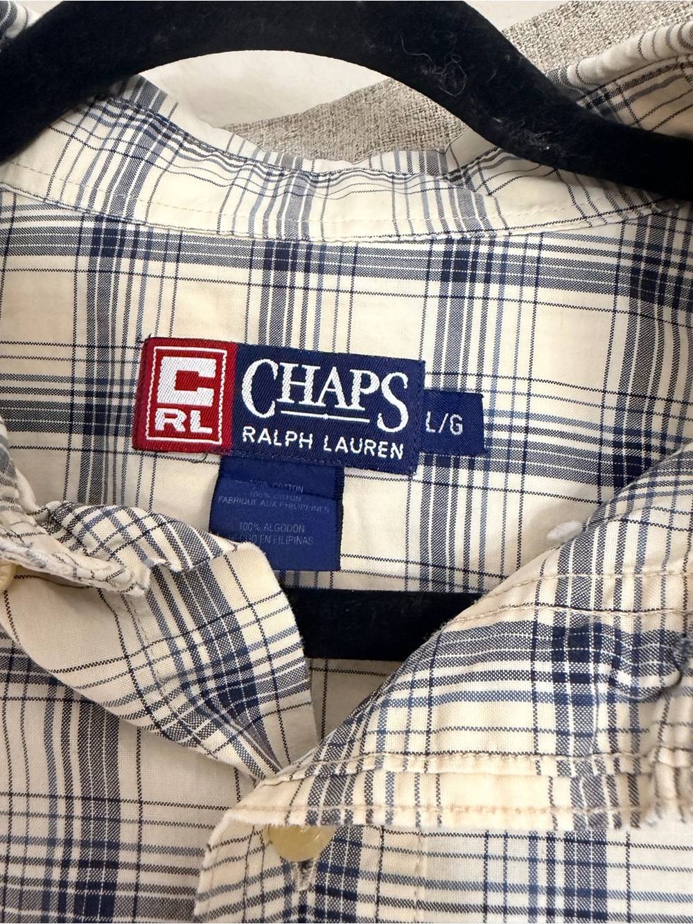 Chaps Ralph Lauren Cream & Navy Plaid Button-Up